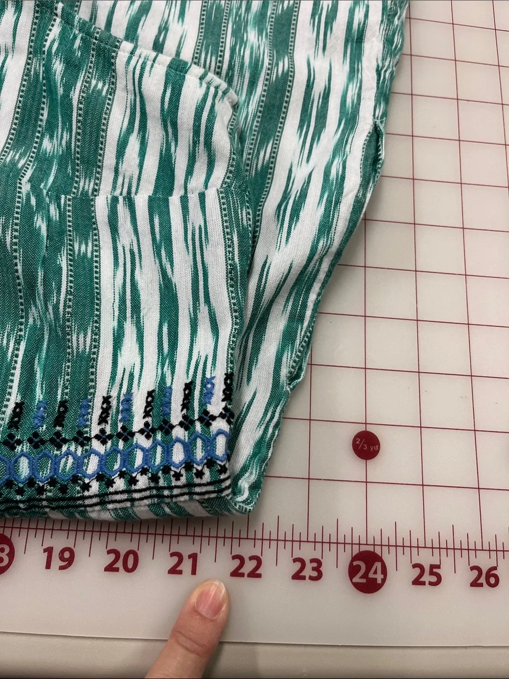 J. JILL Summer Casual Sleeveless V-Neck Embroidered Teal & White Print Dress LP